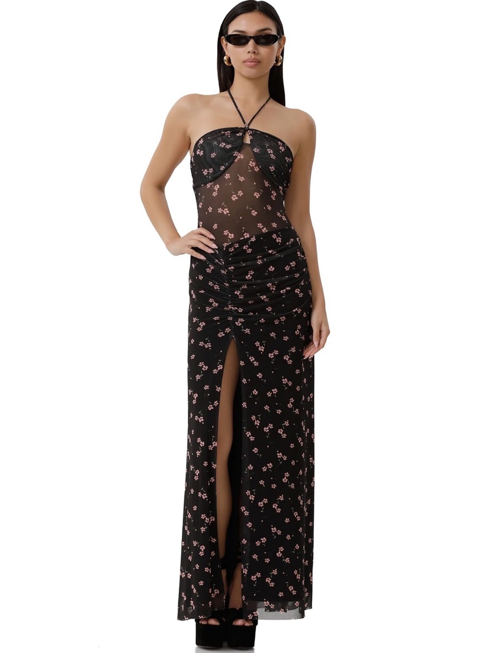 AFRM Delicate Ditsy Maxi Halter Tie Britta Dress